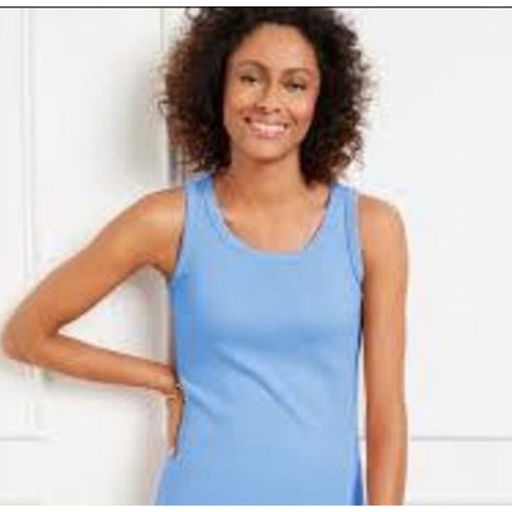 Talbots Baby Blue Ribbed Wide Strap Scoop Neck Cotton Sleeveless Tank Top Medium